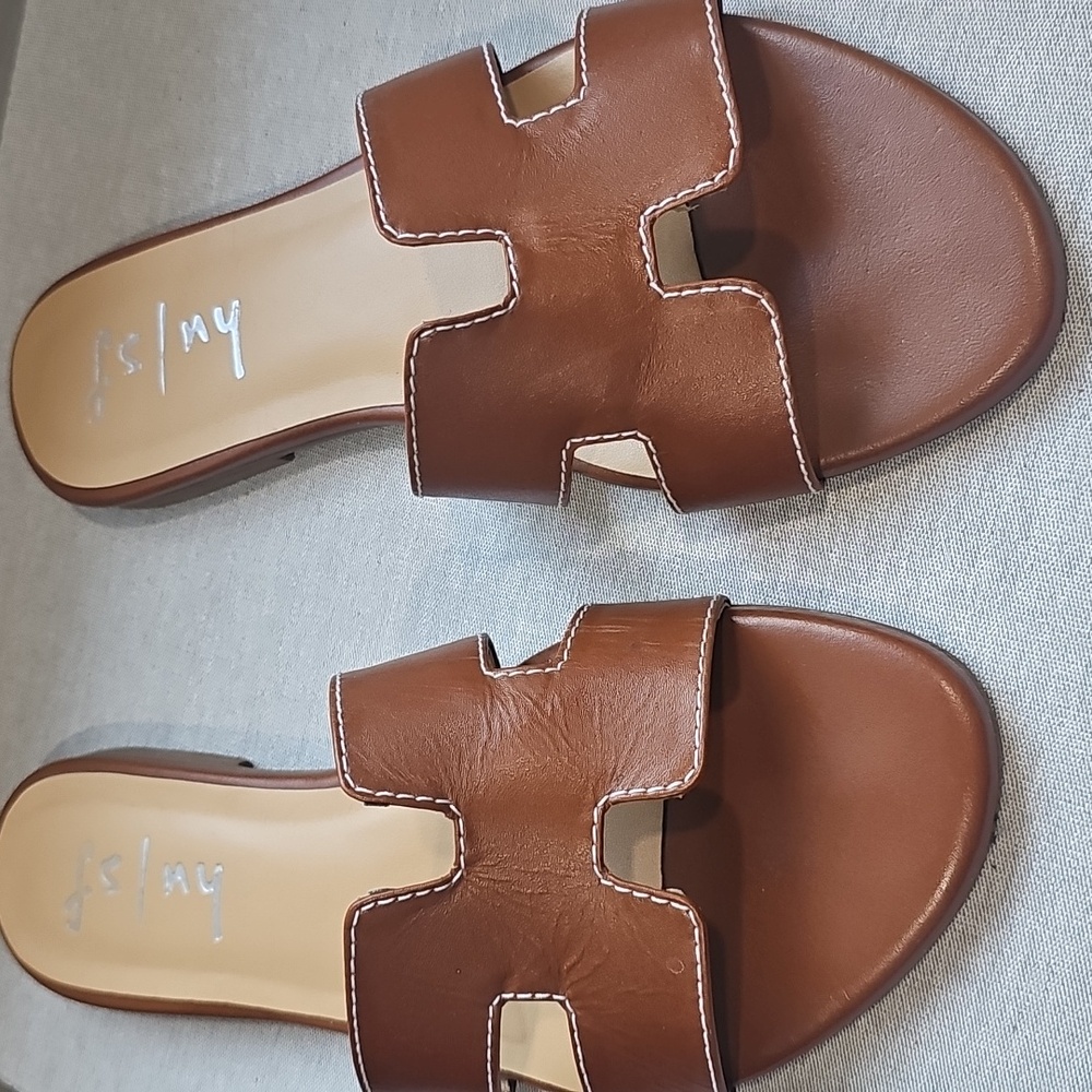 FRENCH SOLE Cognac Leather Alibi Sandals Made In Brazil White Stitching